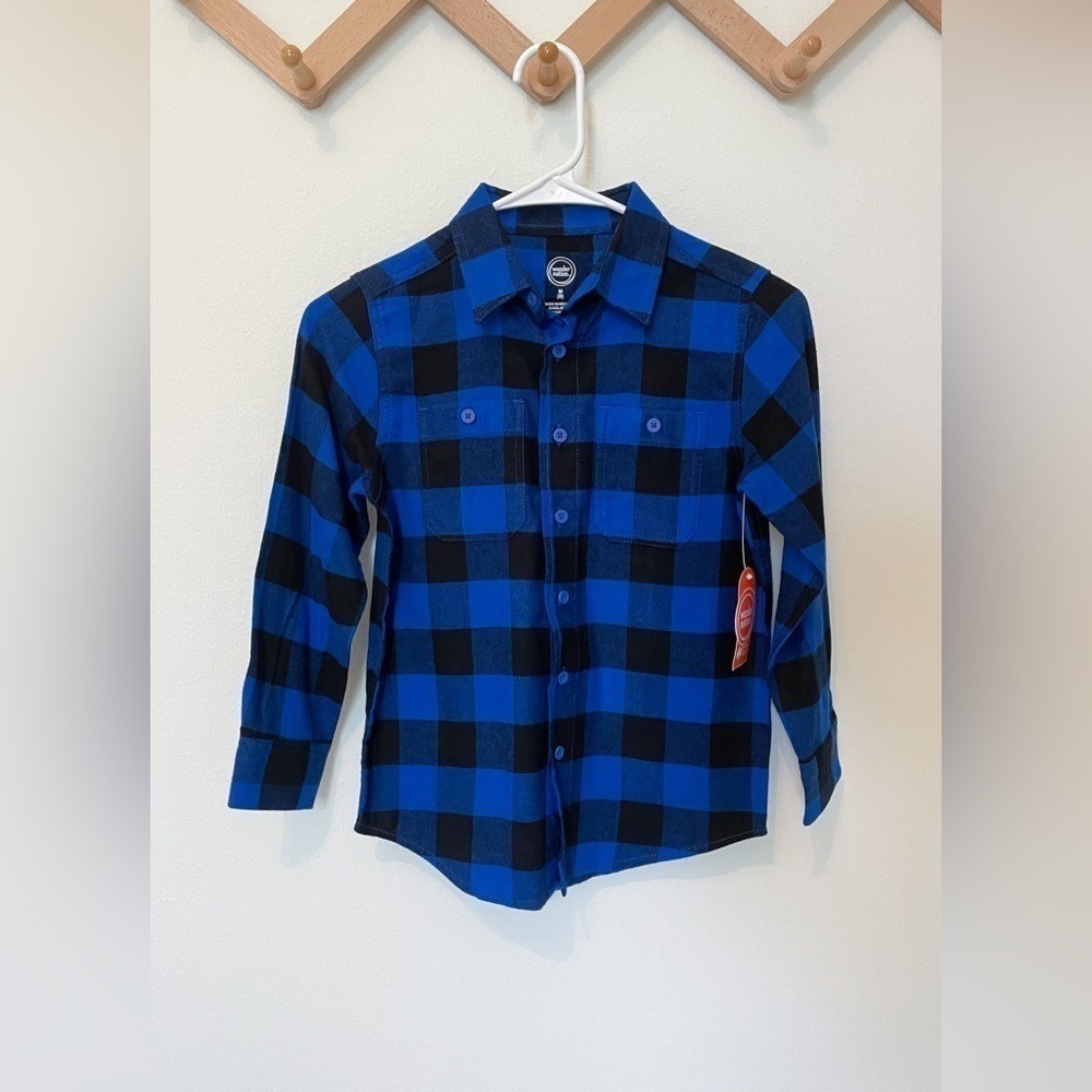 Boys Blue and Black‎ Checkered Long Sleeve Button Down Shirt